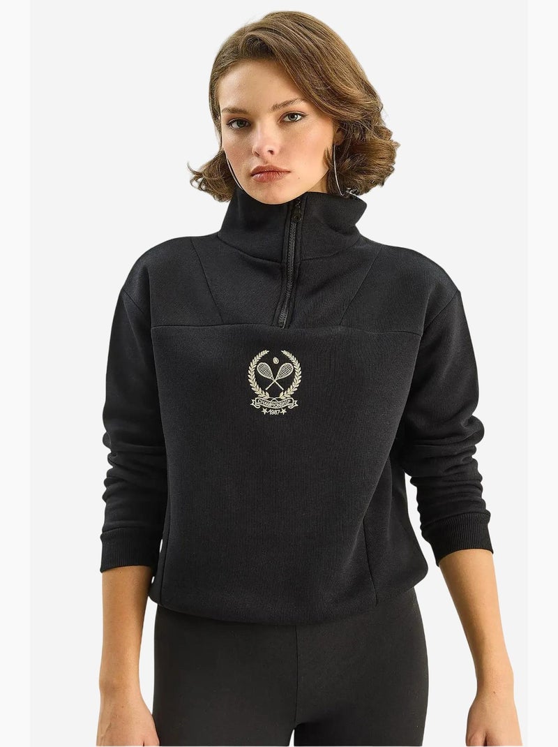 Sweat-shirt à manches longues avec broderie et col zippé lucci Noir - Kiabi