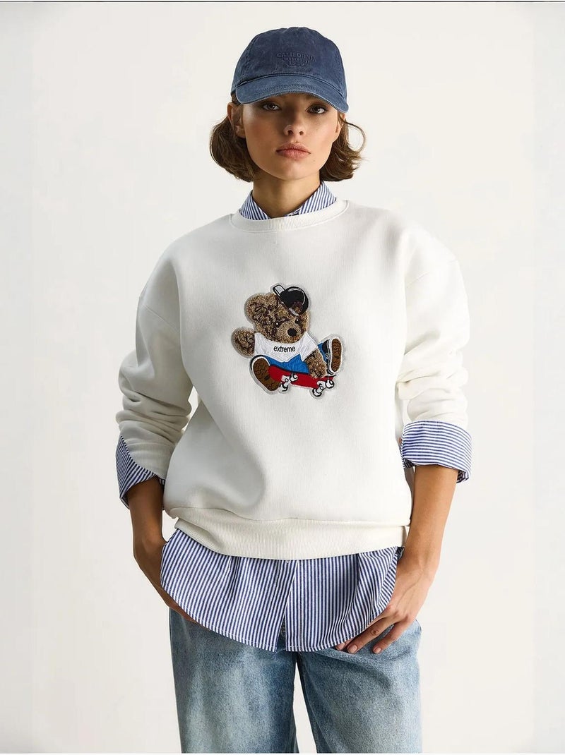 Sweat-shirt à manches longues et col ras du cou brodé lucci Blanc - Kiabi