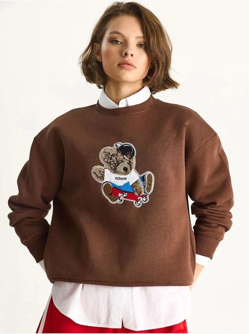 Sweat-shirt à manches longues et col ras du cou brodé lucci - Kiabi Sweat-shirt à manches longues et col ras du cou brodé lucci - Kiabi