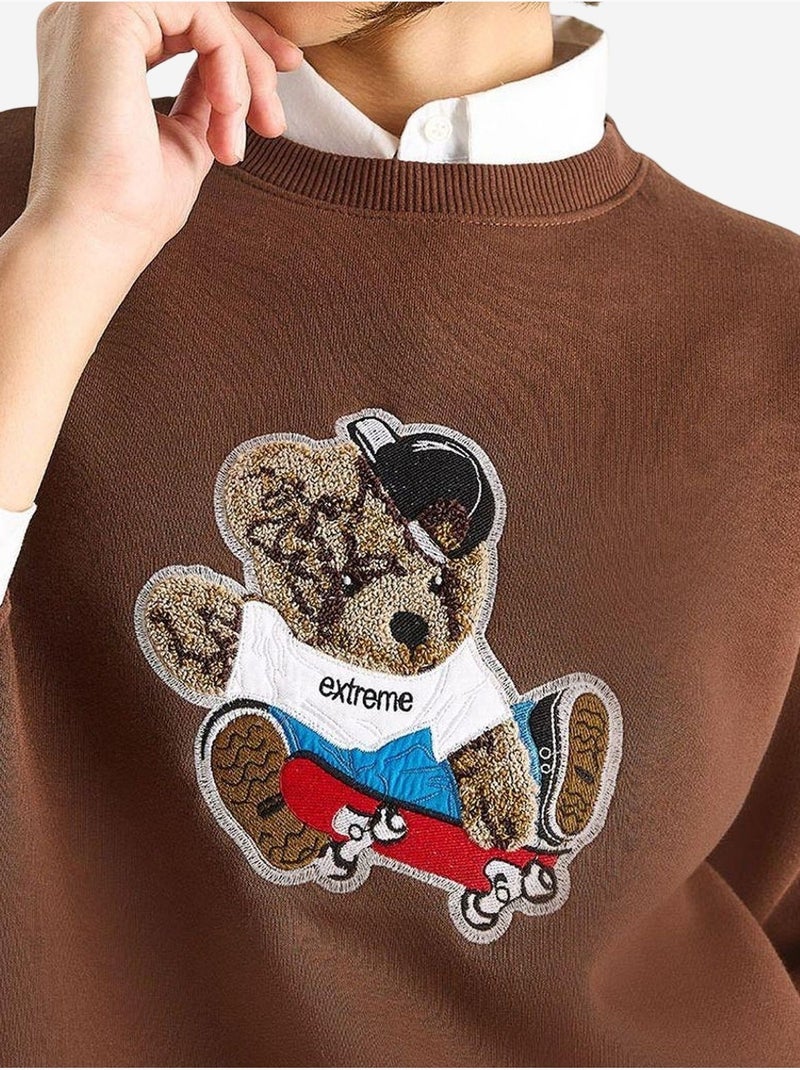Sweat-shirt à manches longues et col ras du cou brodé lucci Marron chocolat - Kiabi