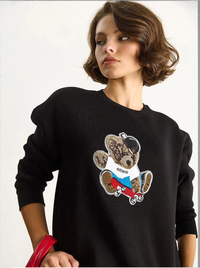Sweat-shirt à manches longues et col ras du cou brodé lucci Noir - Kiabi