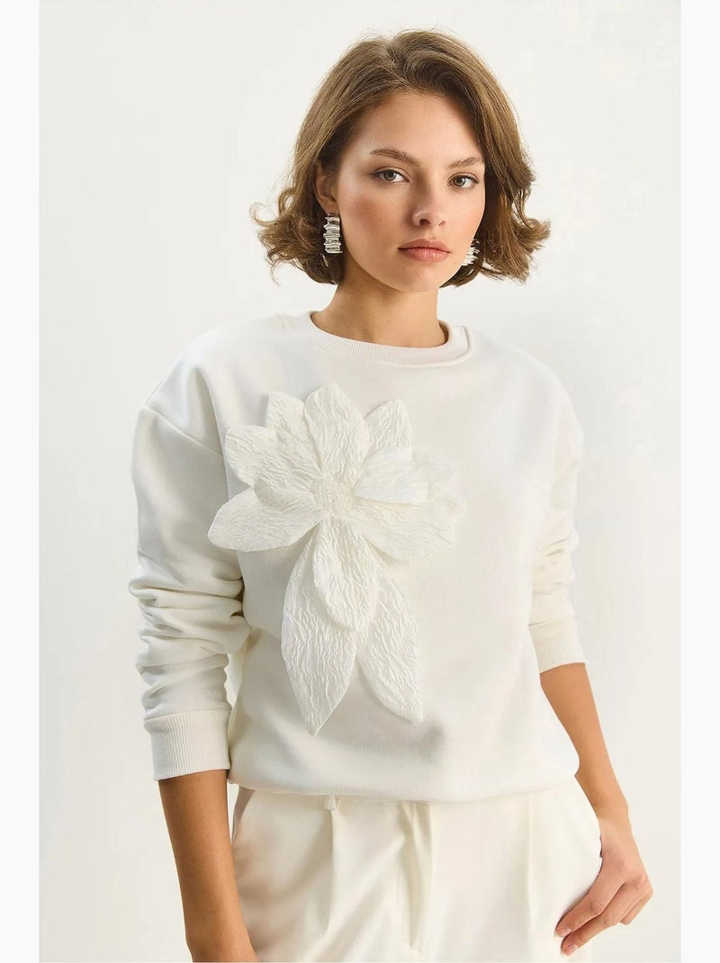 Sweat-shirt à manches longues et col rond avec détails d'accessoires lucci Blanc - Kiabi