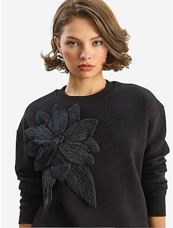 Sweat-shirt à manches longues et col rond avec détails d'accessoires lucci