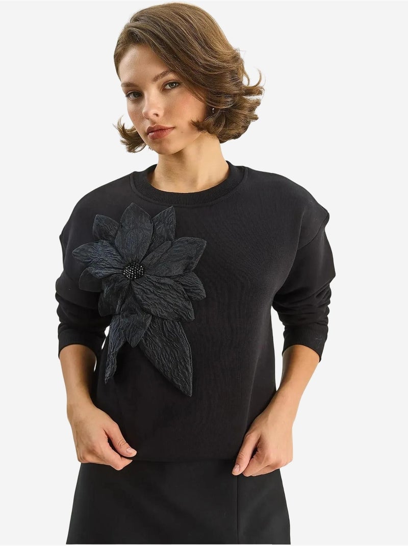 Sweat-shirt à manches longues et col rond avec détails d'accessoires lucci Noir - Kiabi