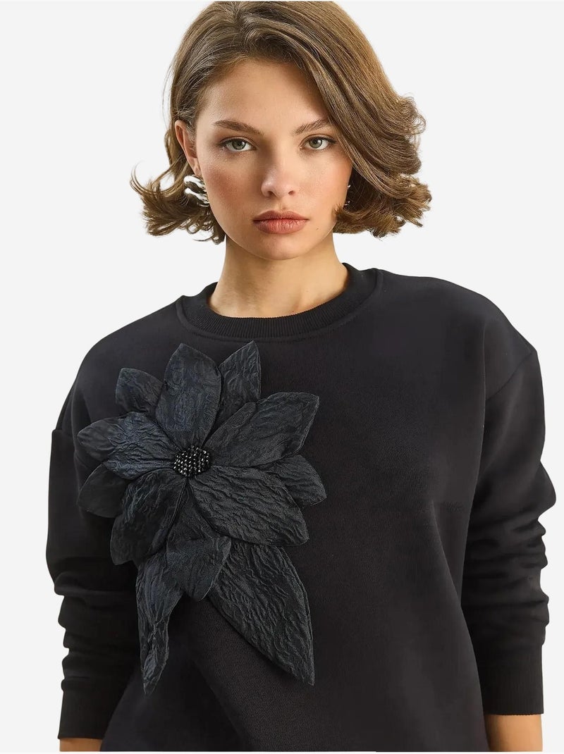 Sweat-shirt à manches longues et col rond avec détails d'accessoires lucci Noir - Kiabi