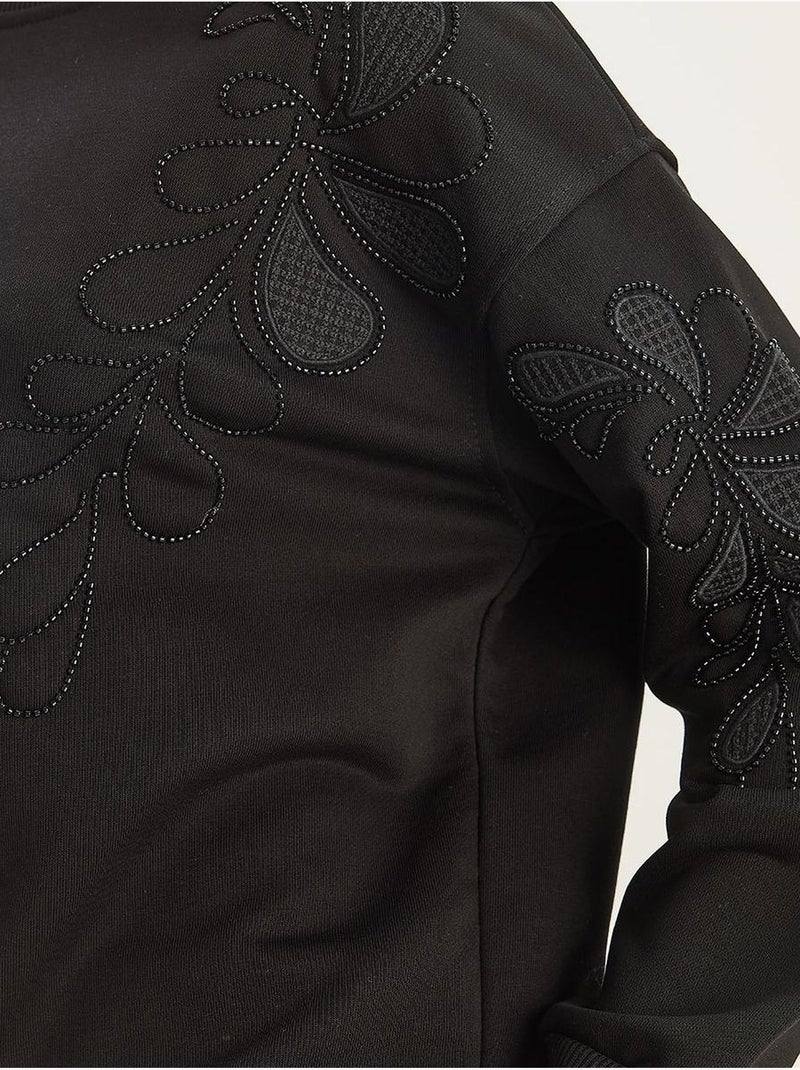Sweat-shirt à manches longues et col rond brodé lucci Noir - Kiabi
