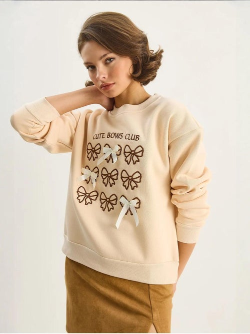Sweat-shirt à manches longues et col rond imprimé côtelé lucci - Kiabi Sweat-shirt à manches longues et col rond imprimé côtelé lucci - Kiabi