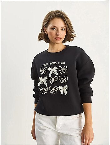 Sweat-shirt à manches longues et col rond imprimé côtelé lucci