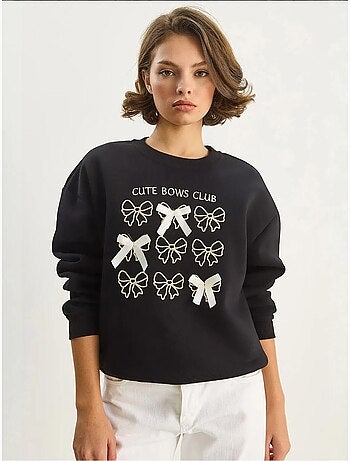 Sweat-shirt à manches longues et col rond imprimé côtelé lucci