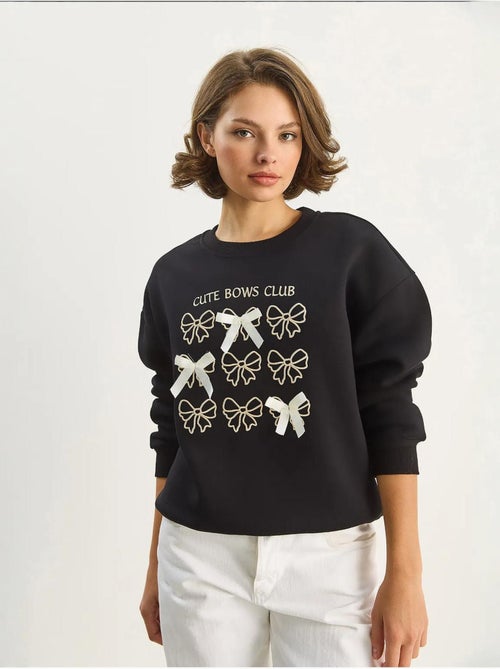 Sweat-shirt à manches longues et col rond imprimé côtelé lucci - Kiabi Sweat-shirt à manches longues et col rond imprimé côtelé lucci - Kiabi