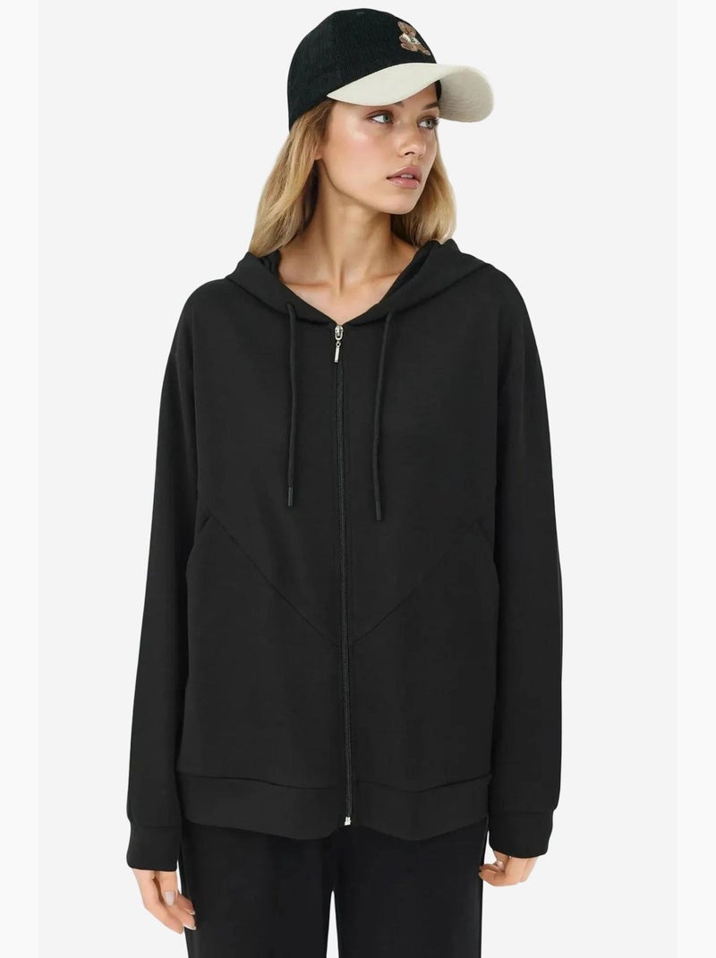 Sweat-shirt à manches longues et col zippé à motifs hiccup Noir - Kiabi