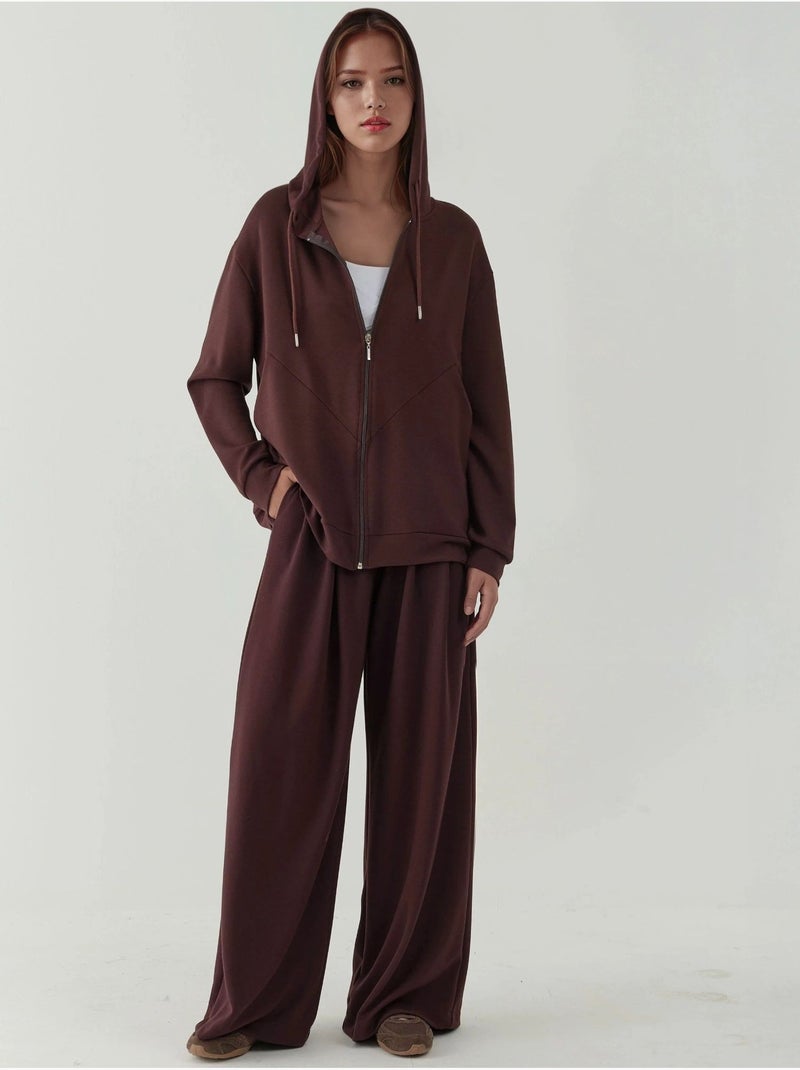 Sweat-shirt à manches longues et col zippé à motifs Marron foncé - Kiabi