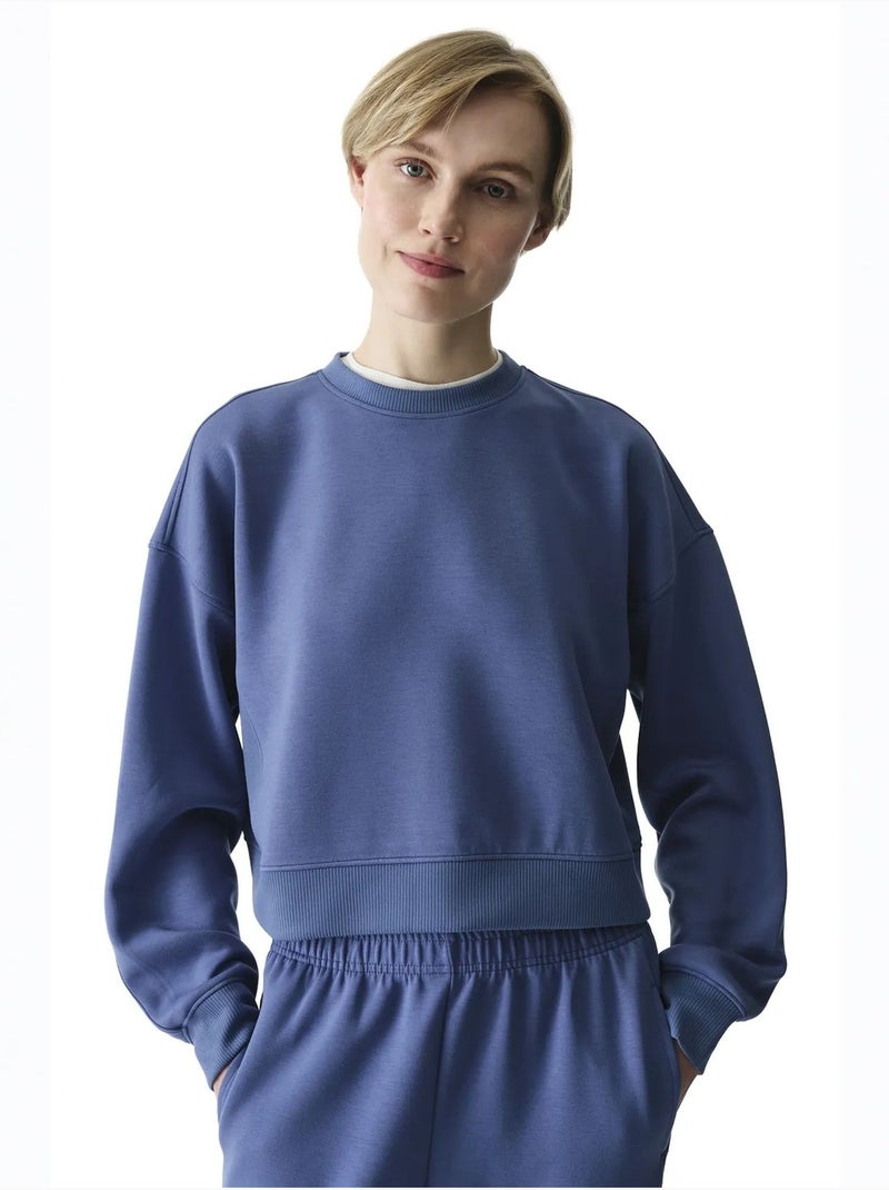 Sweat-shirt à texture soyeuse et détails contrastés, manches longues penti Bleu - Kiabi