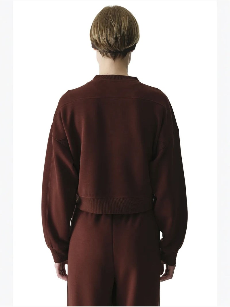 Sweat-shirt à texture soyeuse et détails contrastés, manches longues penti Marron - Kiabi