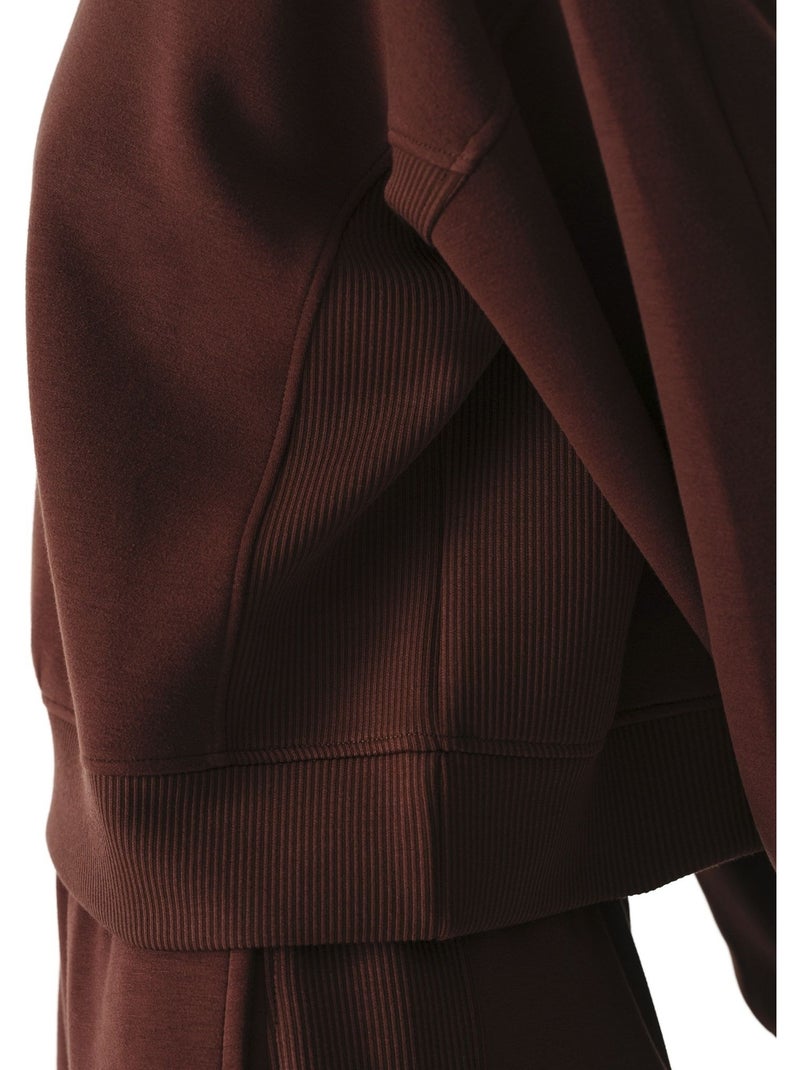 Sweat-shirt à texture soyeuse et détails contrastés, manches longues penti Marron - Kiabi