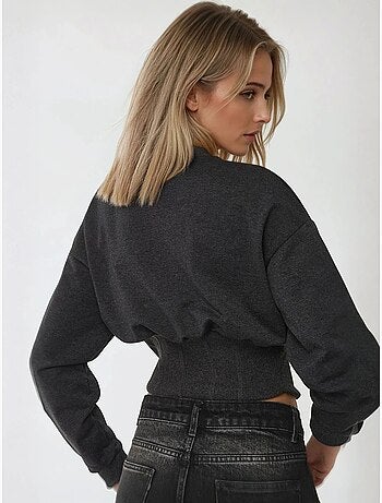 Sweat-shirt ajusté en tricot à col ras du cou et corset