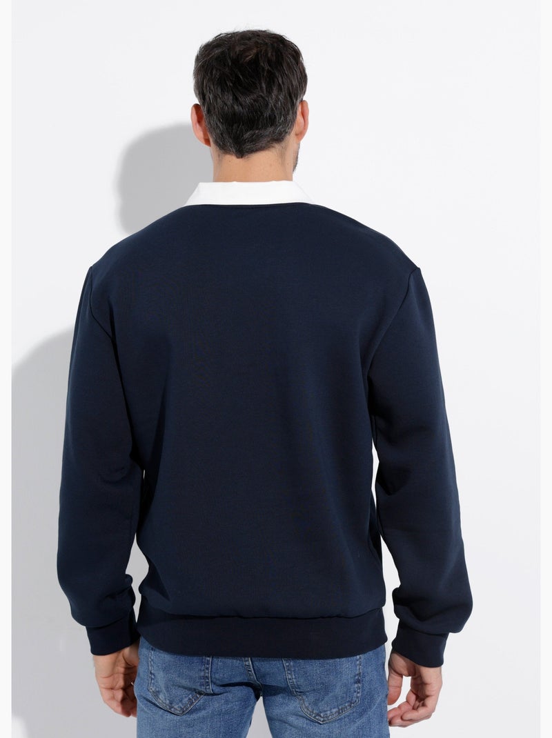 Sweat shirt avec col polo contrasté - AFIBEL Bleu marine - Kiabi