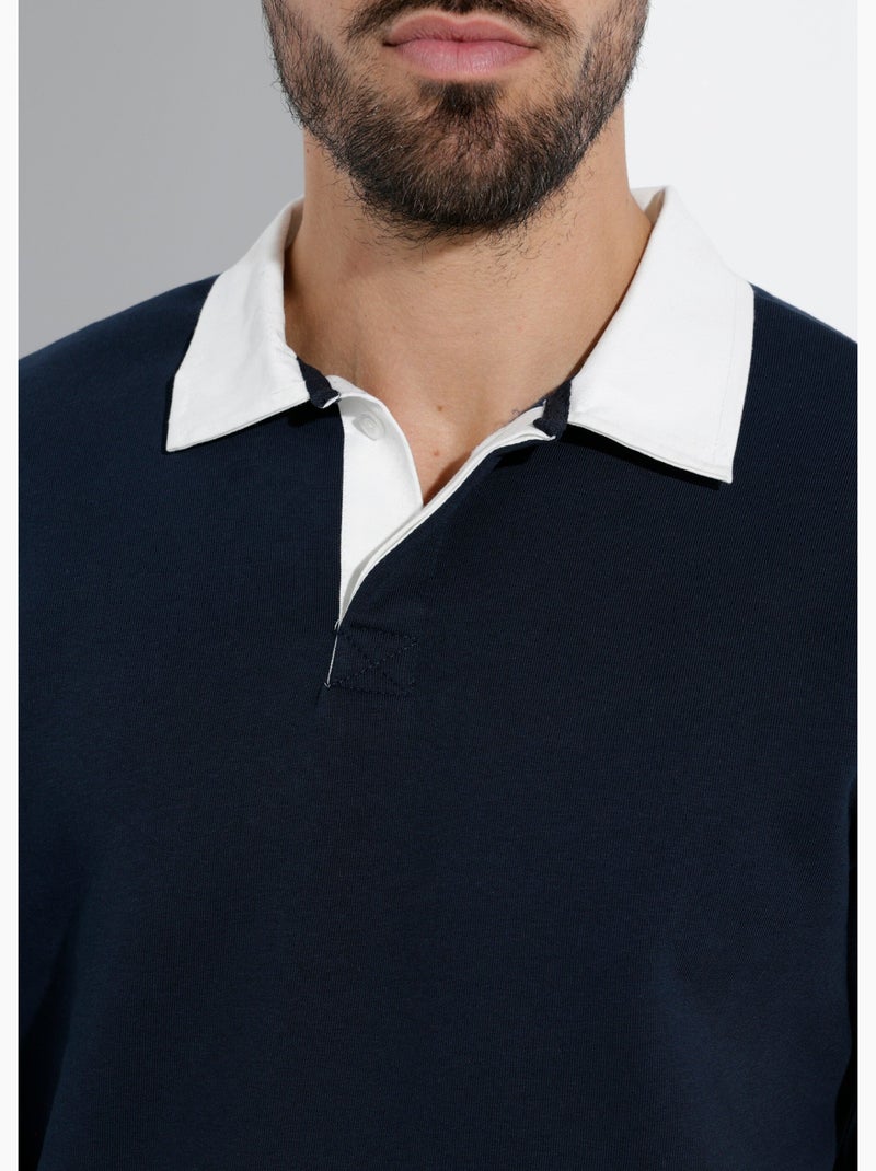 Sweat shirt avec col polo contrasté - AFIBEL Bleu marine - Kiabi