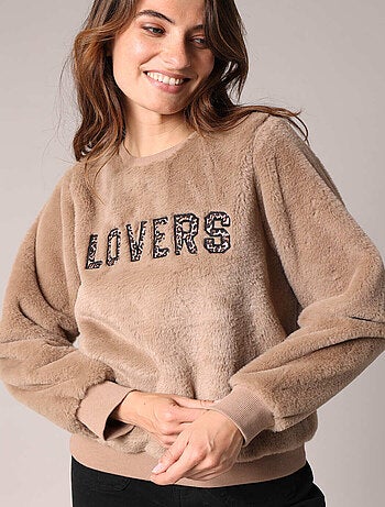 Sweat-shirt avec inscription LOVERS en relief en imprimé léopard 'Deeluxe'