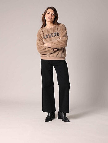 Sweat-shirt avec inscription LOVERS en relief en imprimé léopard 'Deeluxe'