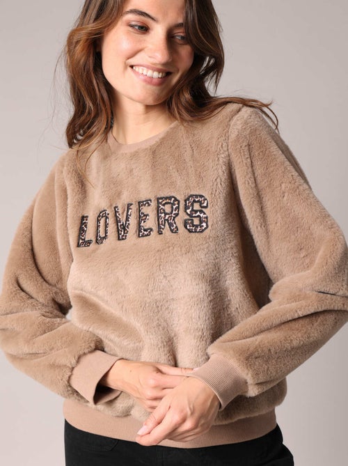 Sweat-shirt avec inscription LOVERS en relief en imprimé léopard 'Deeluxe' - Kiabi
