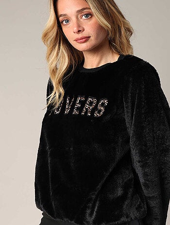 Sweat-shirt avec inscription LOVERS en relief en imprimé léopard 'Deeluxe'