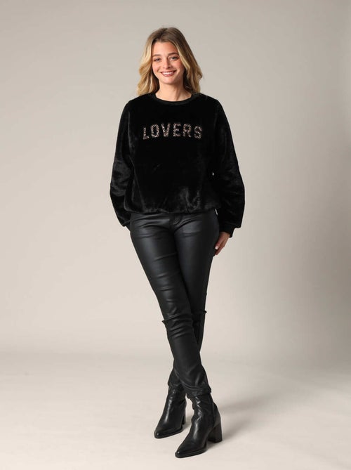 Sweat-shirt avec inscription LOVERS en relief en imprimé léopard 'Deeluxe' - Kiabi