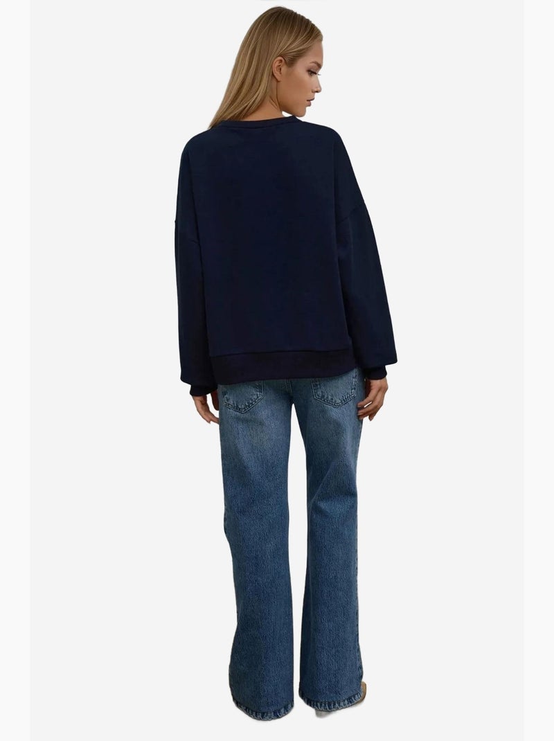 Sweat-shirt basique à col rond surdimensionné hiccup Bleu marine - Kiabi
