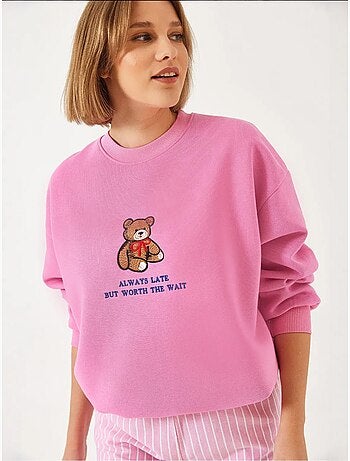 Sweat-shirt basique bianco avec imprimé ours et détails côtelés lucci