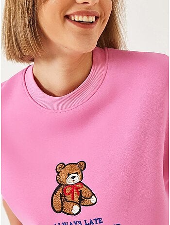 Sweat-shirt basique bianco avec imprimé ours et détails côtelés lucci