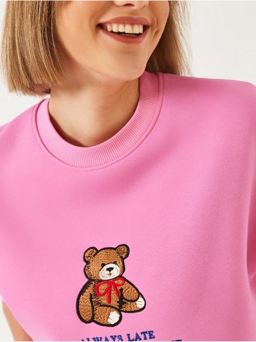 Sweat-shirt basique bianco avec imprimé ours et détails côtelés lucci - Kiabi Sweat-shirt basique bianco avec imprimé ours et détails côtelés lucci - Kiabi