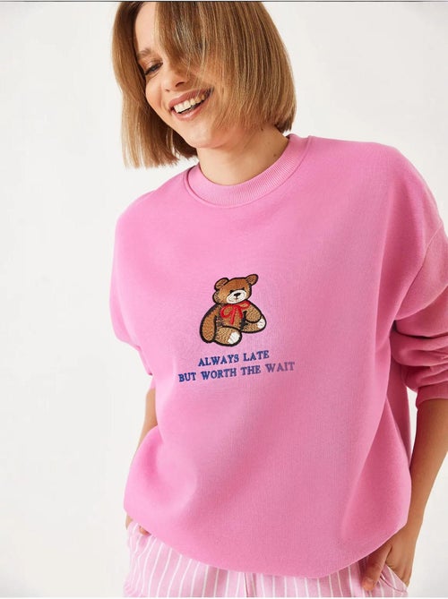 Sweat-shirt basique bianco avec imprimé ours et détails côtelés lucci - Kiabi Sweat-shirt basique bianco avec imprimé ours et détails côtelés lucci - Kiabi