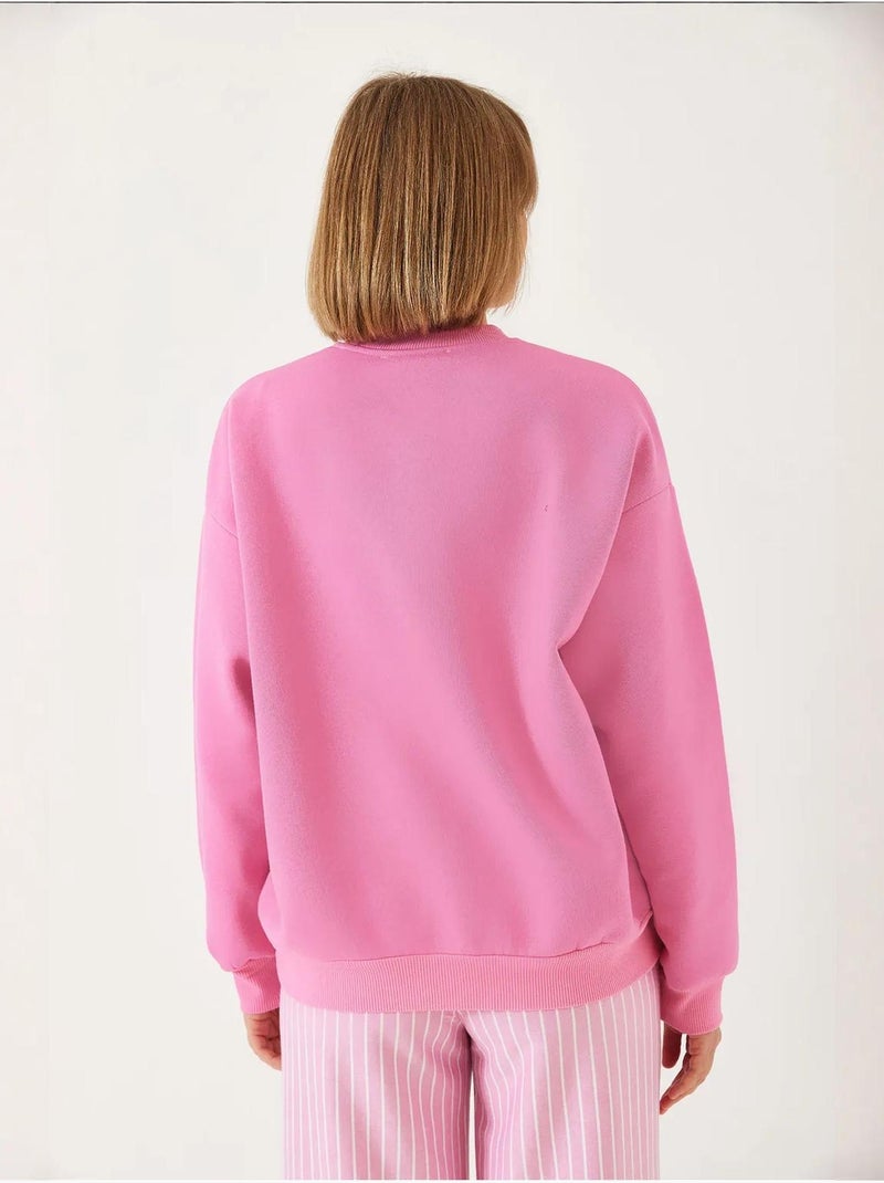 Sweat-shirt basique bianco avec imprimé ours et détails côtelés lucci Rose fluo/Solinotes - Kiabi