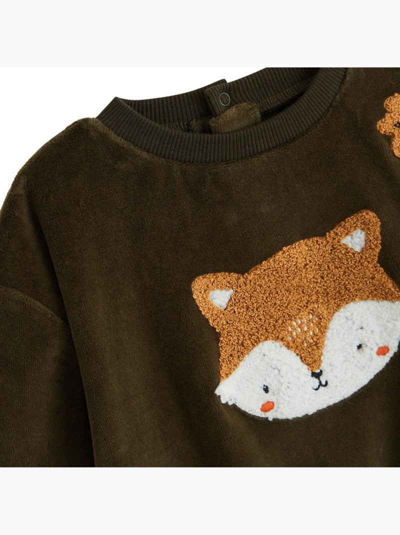 Sweat-shirt bébé en velours Ginkgo Vert - Kiabi