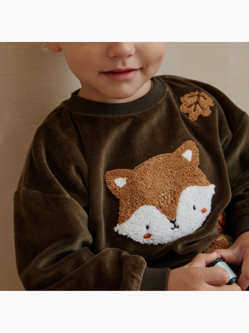 Sweat-shirt bébé en velours Ginkgo Vert - Kiabi