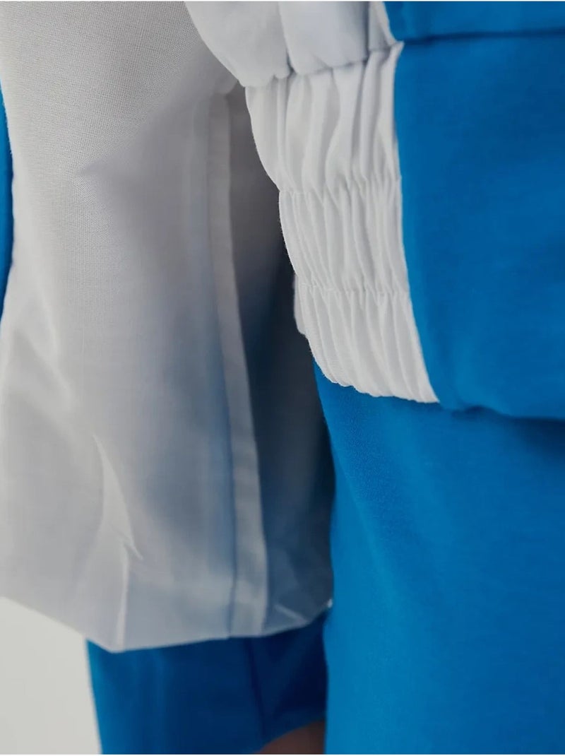 Sweat-shirt boutonné à col haut et blocs de couleurs Bleu - Kiabi
