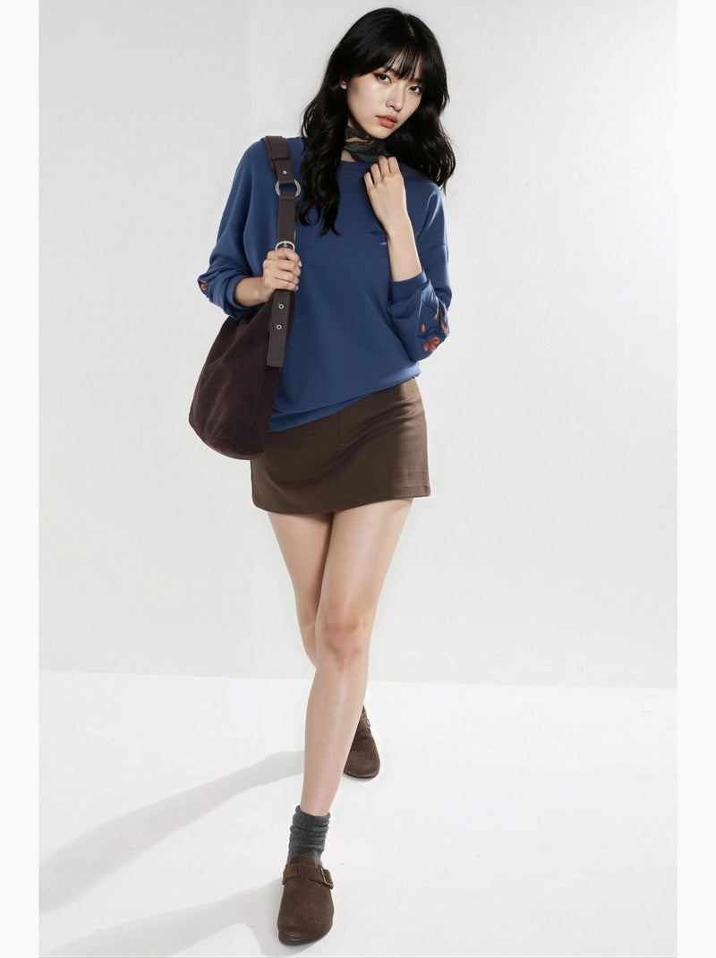 Sweat-shirt brodé à col rond et coupe confortable hiccup Bleu clair - Kiabi