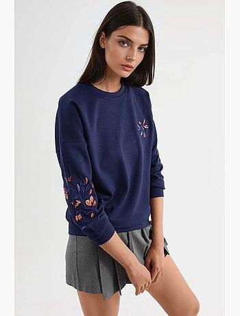 Sweat-shirt brodé à col rond et coupe confortable hiccup