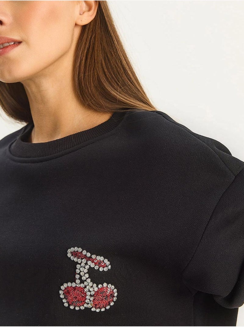 Sweat-shirt brodé à col rond et coupe décontractée lucci Noir - Kiabi