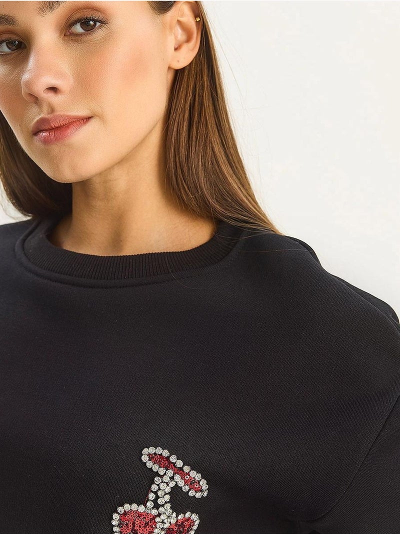 Sweat-shirt brodé à col rond et coupe décontractée lucci Noir - Kiabi