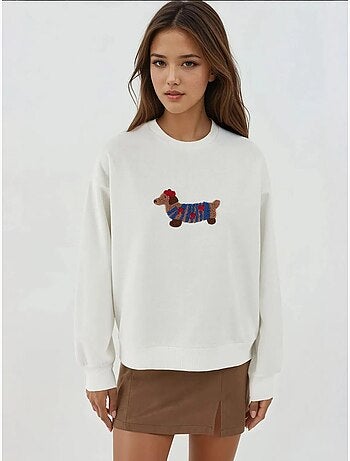 Sweat-shirt brodé à col rond surdimensionné