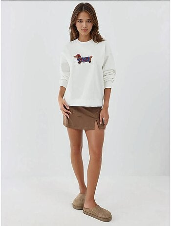 Sweat-shirt brodé à col rond surdimensionné