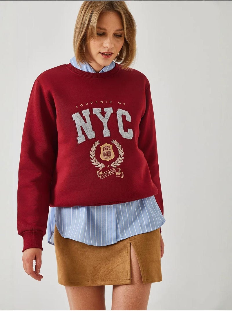 Sweat-shirt brodé à trois fils bianco lucci Rouge bordeaux - Kiabi