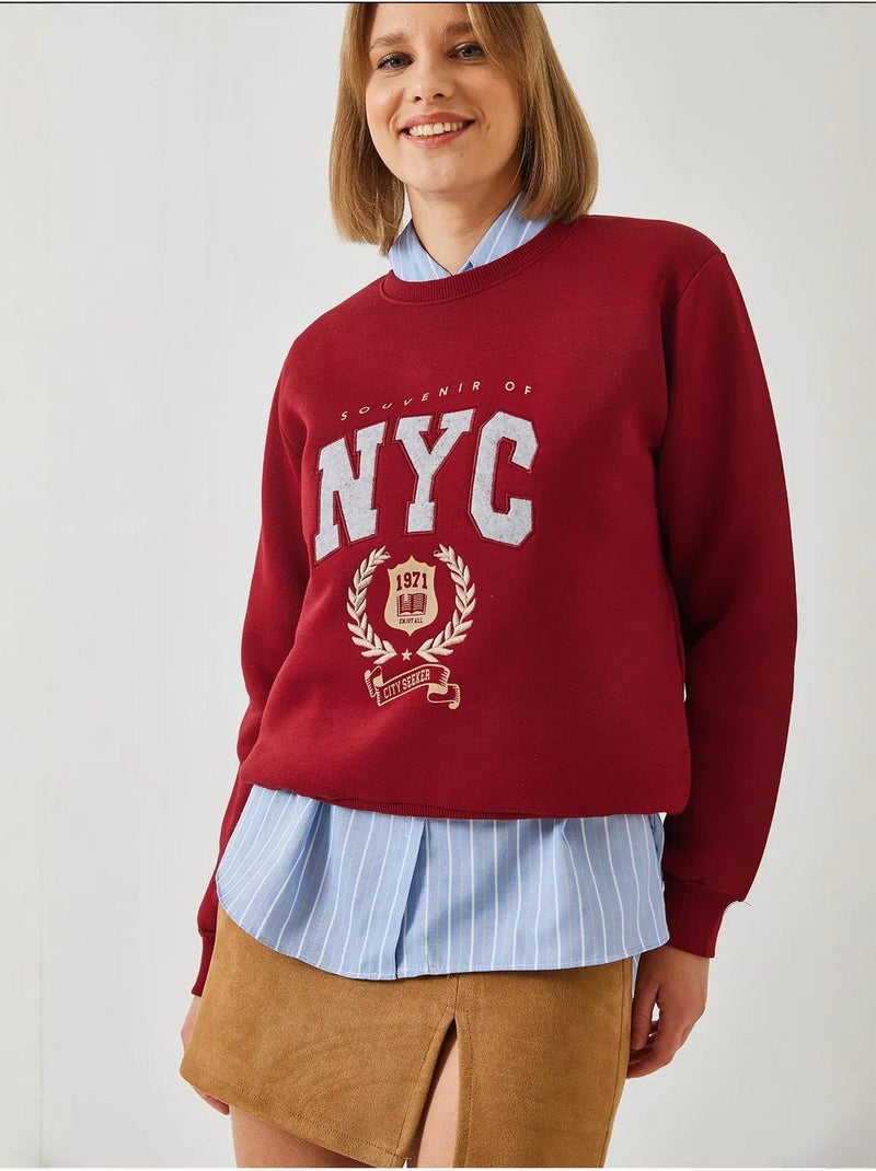 Sweat-shirt brodé à trois fils bianco lucci Rouge bordeaux - Kiabi