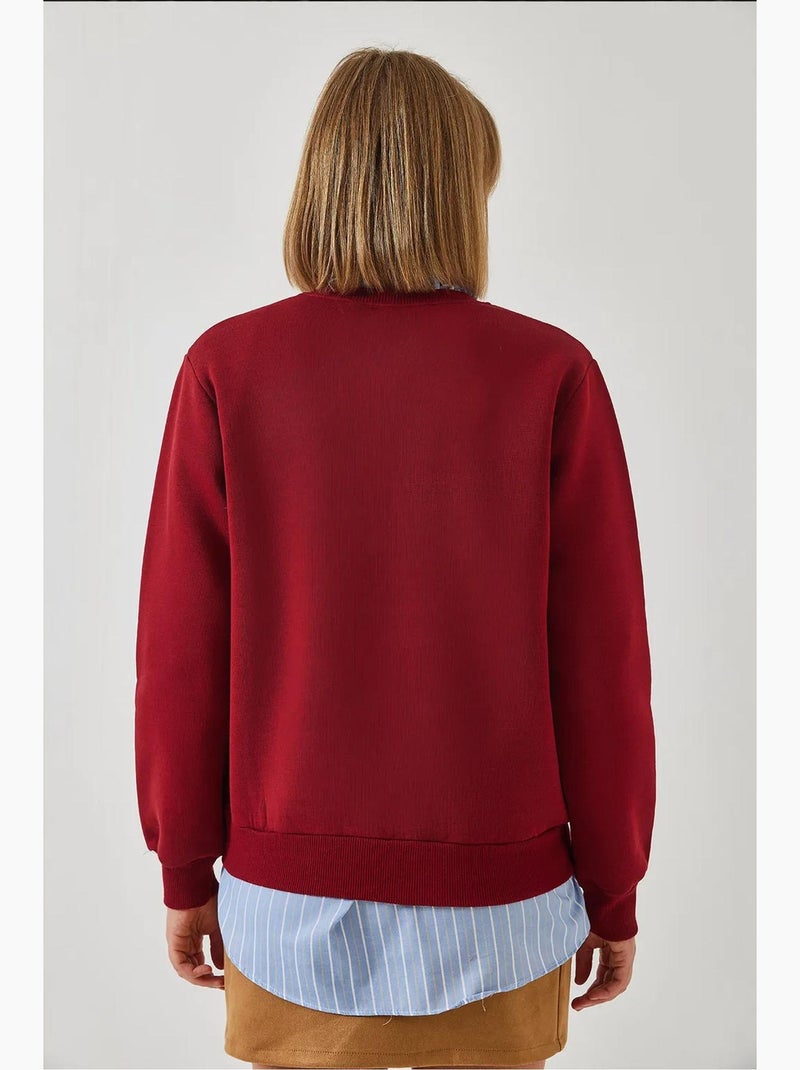 Sweat-shirt brodé à trois fils lucci Rouge bordeaux - Kiabi