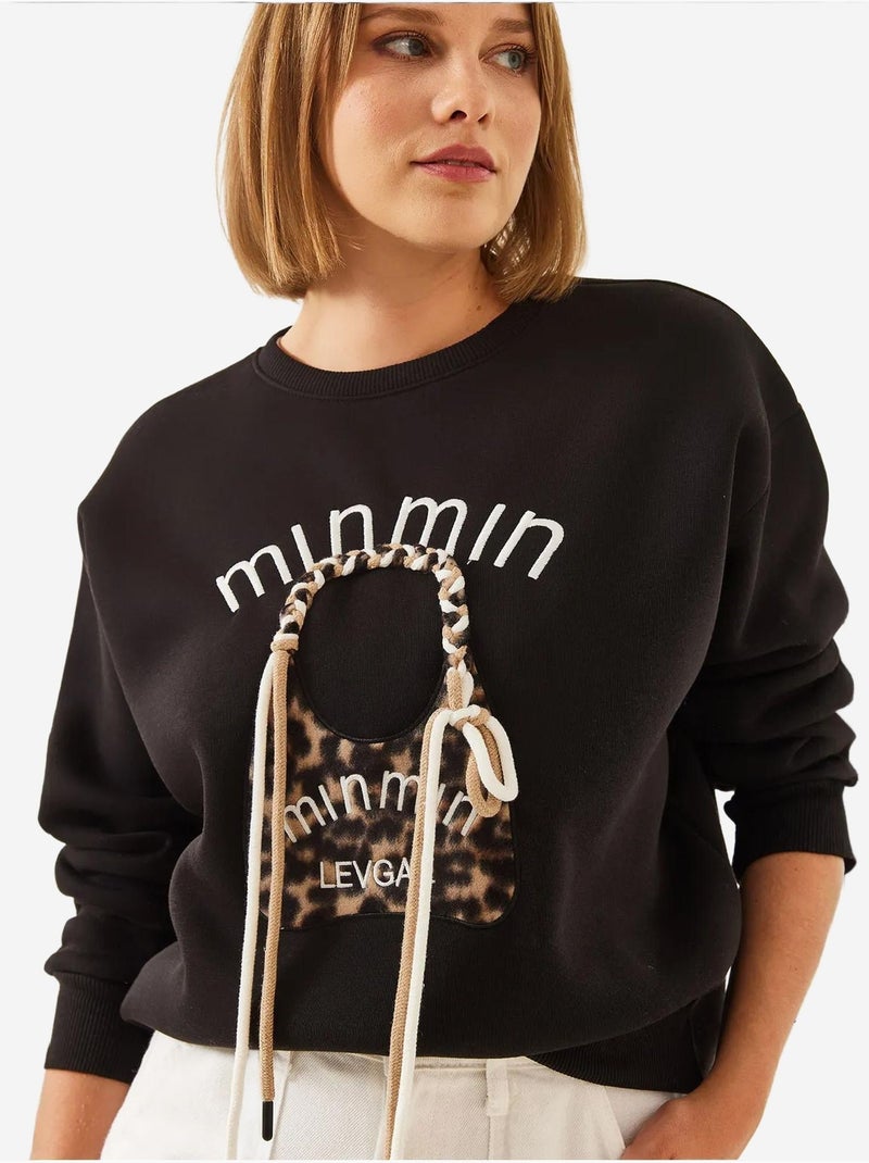 Sweat-shirt brodé avec sac léopard bianco lucci Noir - Kiabi