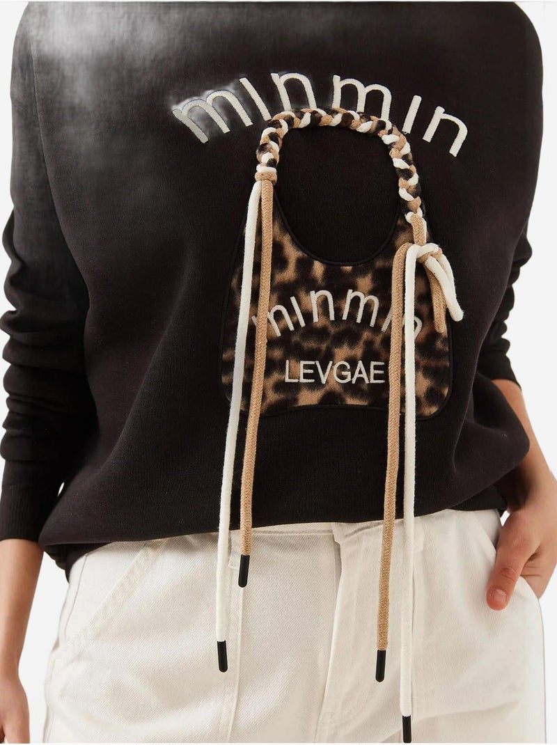 Sweat-shirt brodé avec sac léopard bianco lucci Noir - Kiabi