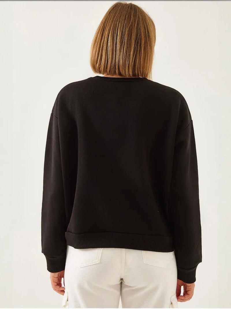 Sweat-shirt brodé avec sac léopard bianco lucci Noir - Kiabi