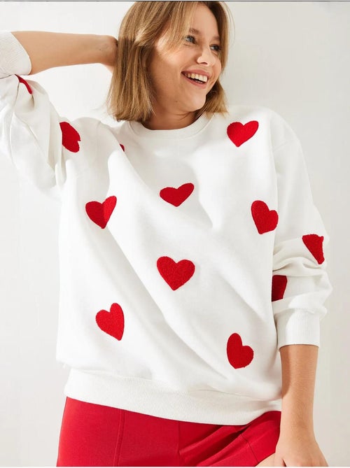 Sweat-shirt brodé cœur bianco lucci - Kiabi Sweat-shirt brodé cœur bianco lucci - Kiabi