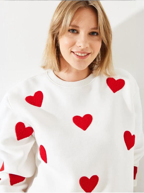 Sweat-shirt brodé cœur bianco lucci - Kiabi Sweat-shirt brodé cœur bianco lucci - Kiabi